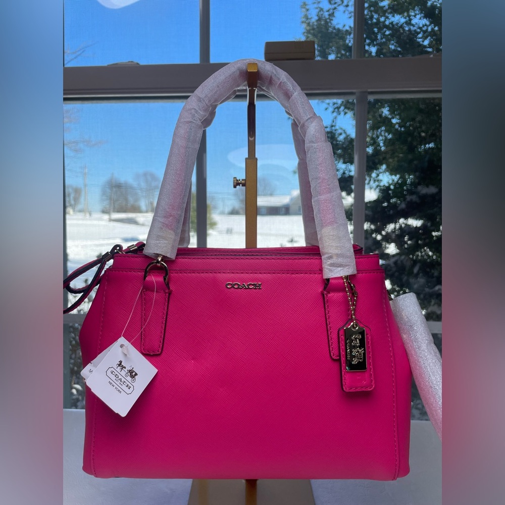 Coach NWT Madison Saffiano Leather Mini Christie Carryall in Pink Ruby